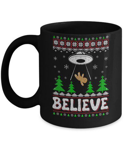 Believe UFO Gingerbread Ugly Christmas Sweater Mug-Coffee Mug-11oz Mug-Black