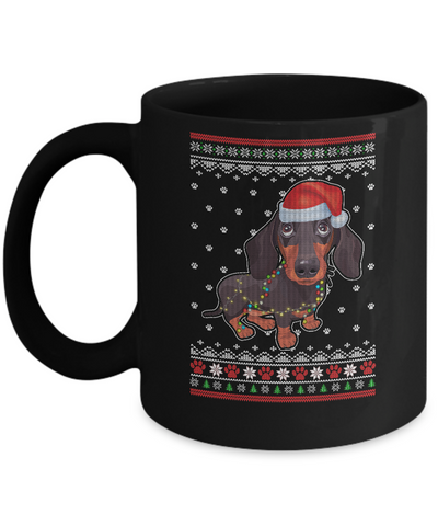 Dachshund Christmas Ugly Sweater Lights Dog Xmas Gift Mug-Coffee Mug-11oz Mug-Black