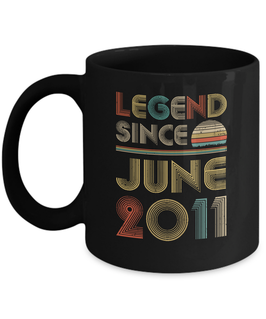 Legend Since June 2011 Vintage 10th Birthday Gifts Youth Mug-Coffee Mug-11oz Mug-Black