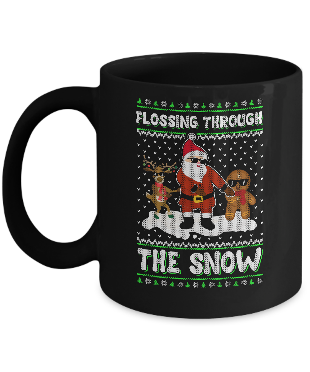Flossing Through The Snow Santa Ugly Christmas Sweater Mug-Coffee Mug-11oz Mug-Black