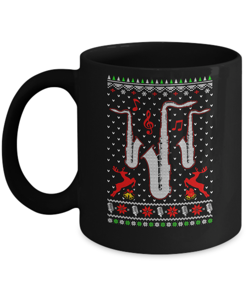 Santa Saxophone Ugly Christmas Sweater Gifts Mug-Coffee Mug-11oz Mug-Black