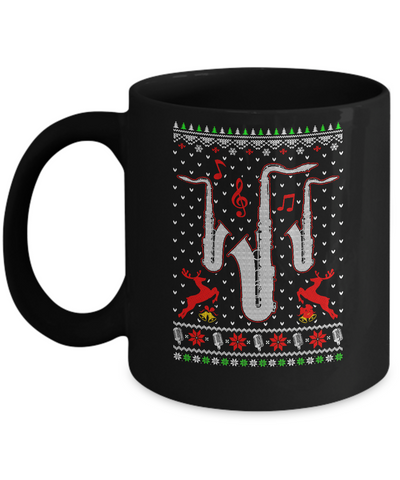 Santa Saxophone Ugly Christmas Sweater Gifts Mug-Coffee Mug-11oz Mug-Black