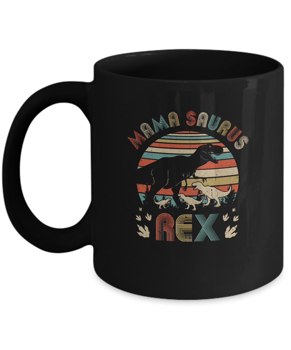 Funny Mamasaurus Rex Mom And Three Kids Dinosaur Mug