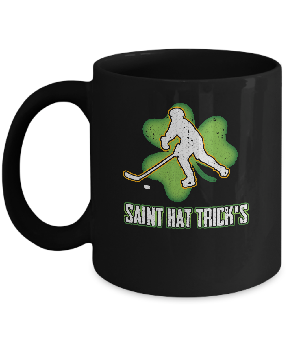 Saint Hat Trick's Hockey Shamrock St Patricks Day Mug-Coffee Mug-11oz Mug-Black