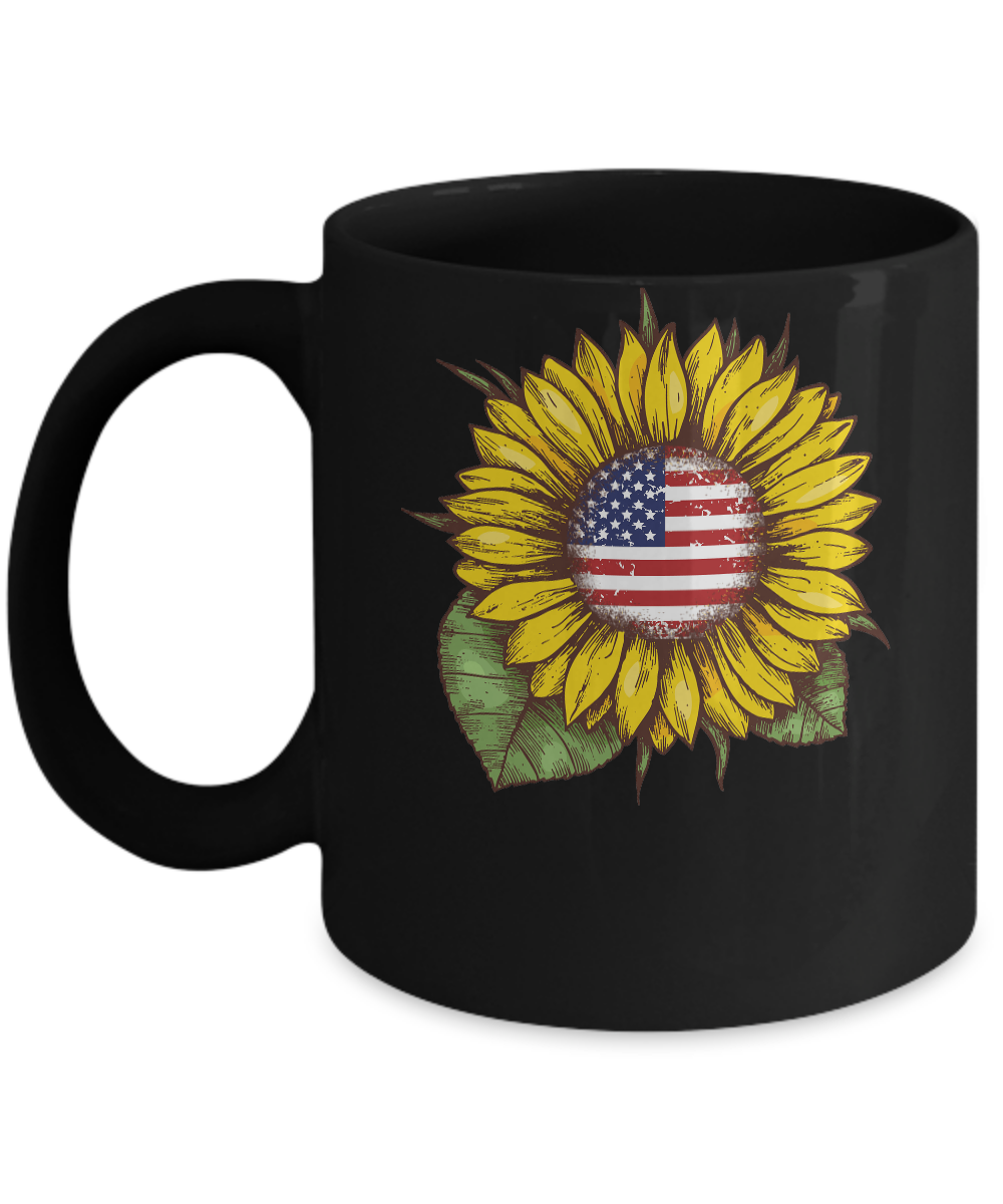 Hippie Sunflower American Flag 4th Of July Mug