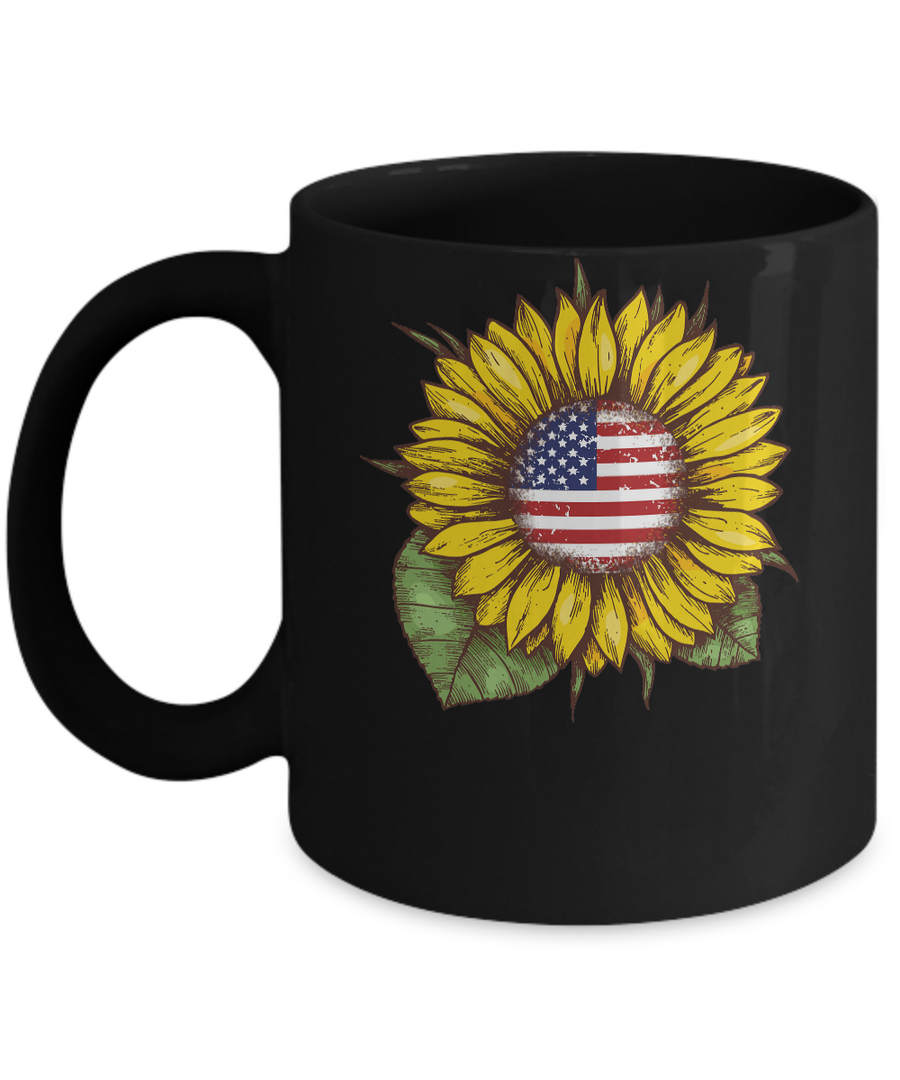 Hippie Sunflower American Flag 4th Of July Mug-Coffee Mug-11oz Mug-Black