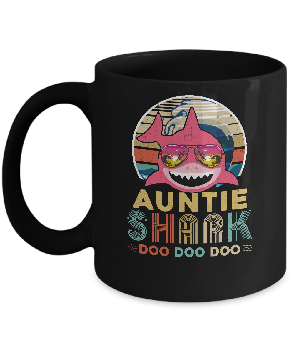 Retro Vintage Auntie Shark Doo Doo Doo Mug-Coffee Mug-11oz Mug-Black