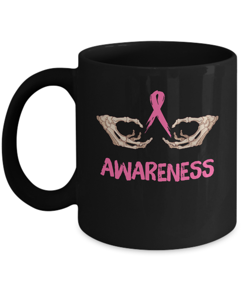 Breast Cancer Skeleton Hand Scary Halloween Mug-Coffee Mug-11oz Mug-Black