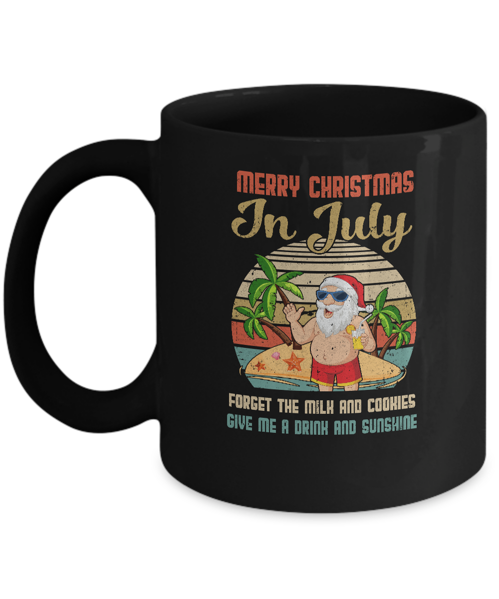Funny Vintage Retro Santa Merry Christmas In July Gift Mug-Coffee Mug-11oz Mug-Black