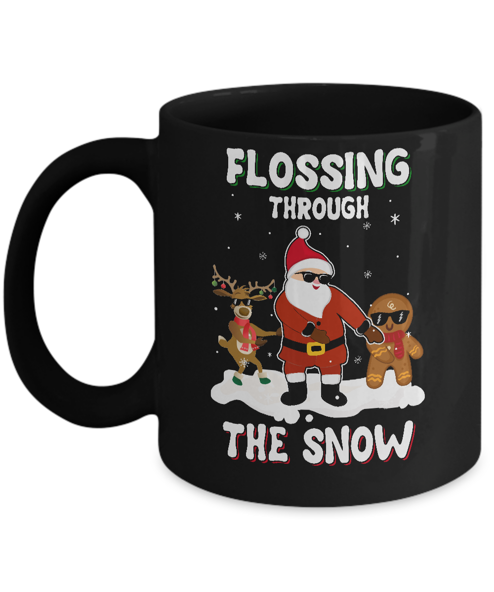 Flossing Through The Snow Santa Reindeer Gingerbread Mug