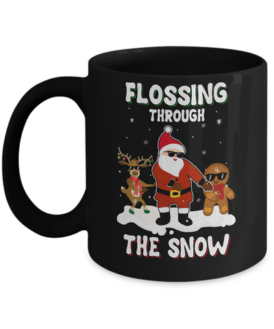 Flossing Through The Snow Santa Reindeer Gingerbread Mug-Coffee Mug-11oz Mug-Black