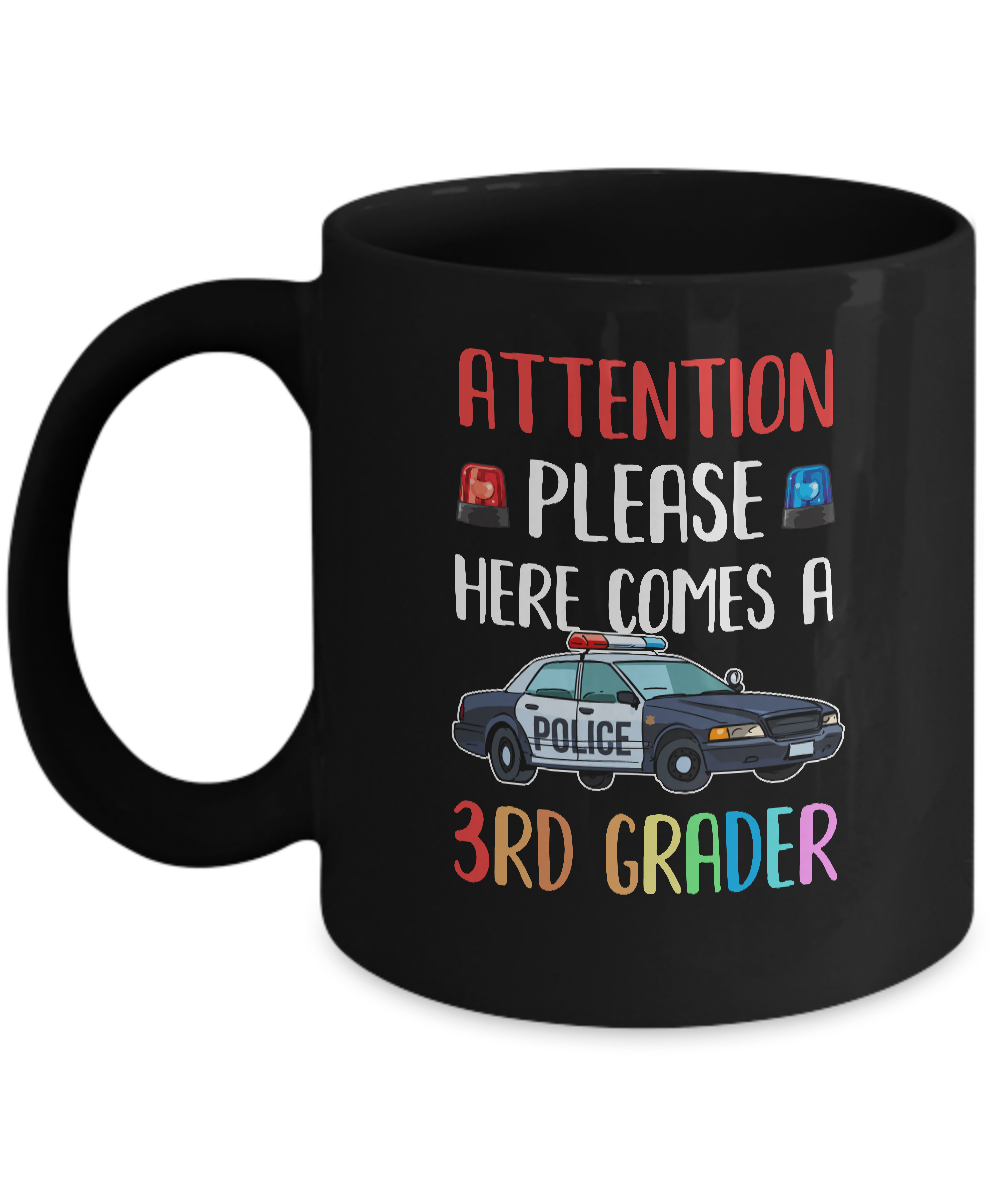 Kids First Day Of School 2021 3rd Grade Police Attention Please Youth Mug-Coffee Mug-11oz Mug-Black