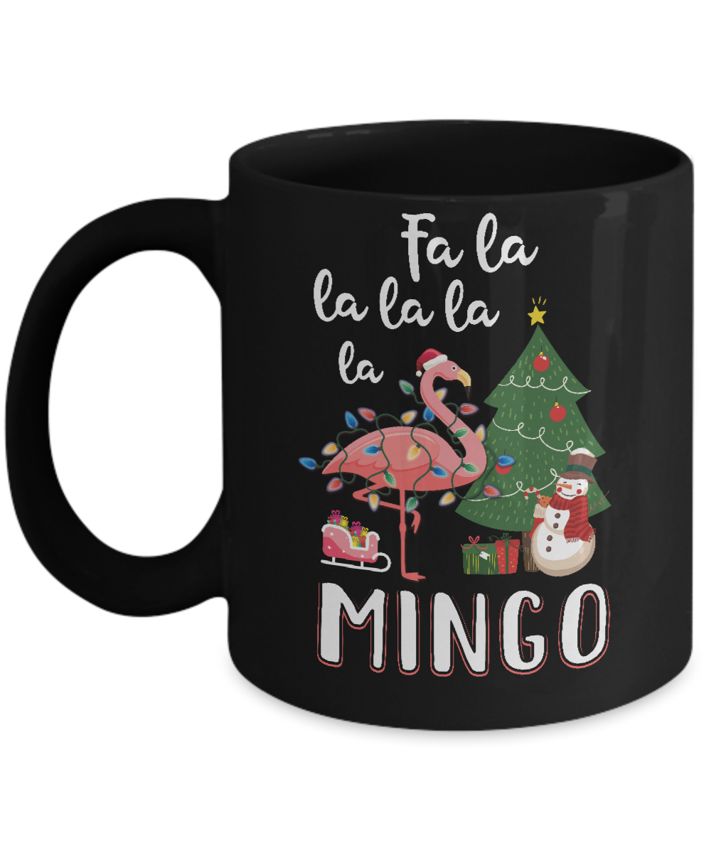 Cute Pink Flamingo Santa Hat Merry Christmas Mug-Coffee Mug-11oz Mug-Black