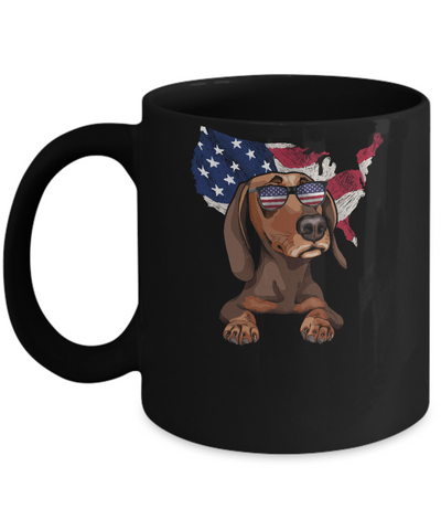 Funny Patriot Dachshund Dog 4Th Of July American Flag Mug-Coffee Mug-11oz Mug-Black
