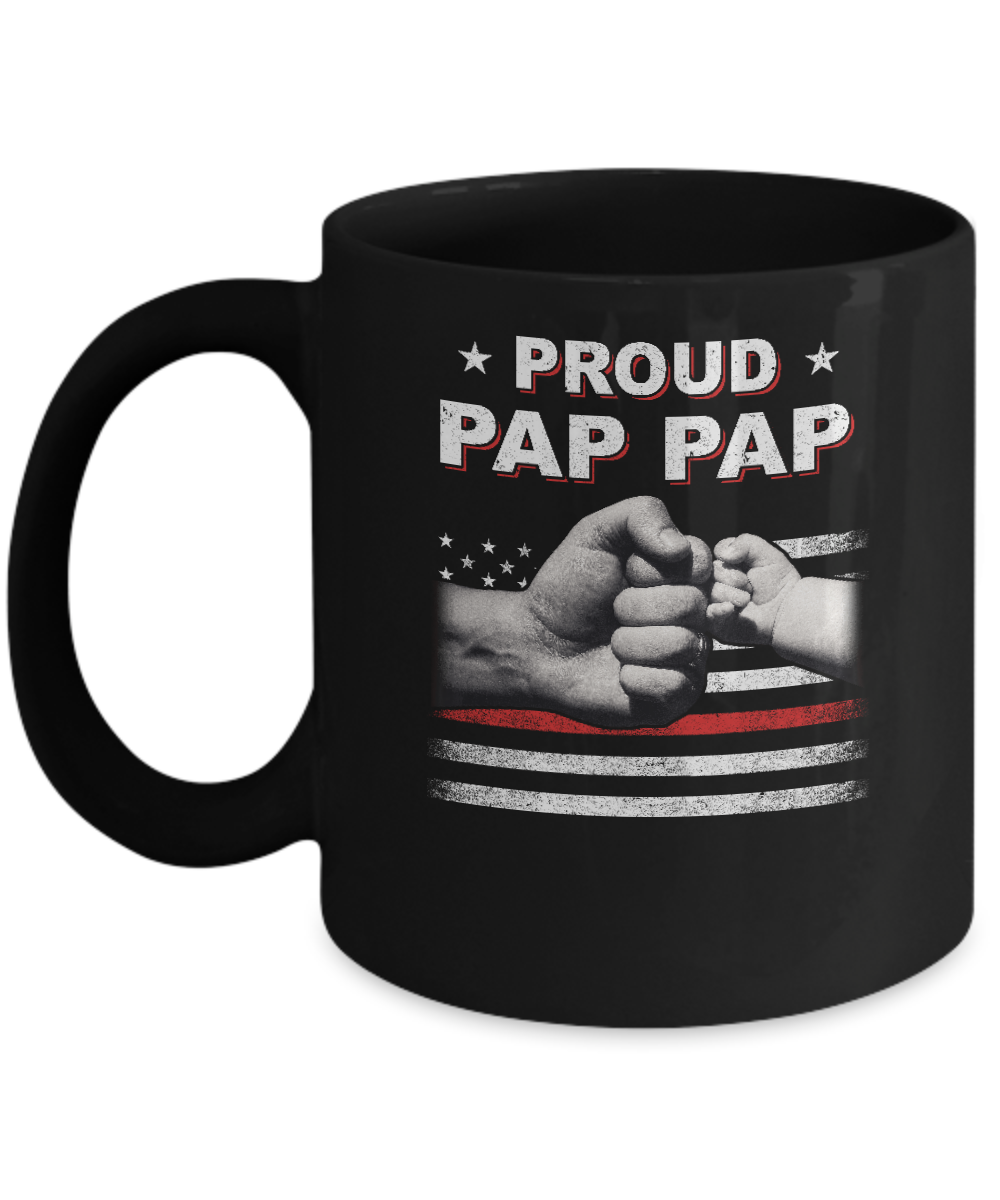 Proud Pap Pap Fireman Firefighter Thin Red Line Flag Fathers Day Mug-Coffee Mug-11oz Mug-Black