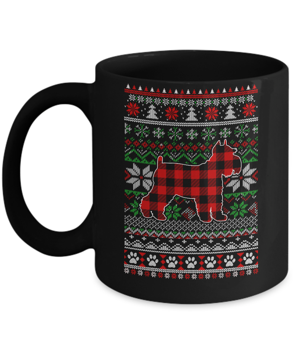 Schnauzer Red Plaid Ugly Christmas Sweater Gifts Mug-Coffee Mug-11oz Mug-Black