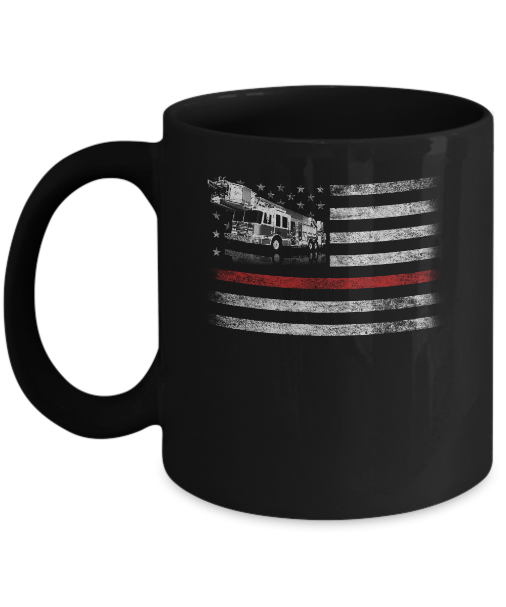 Patriotic Fireman American Flag Thin Red Line Firefighter Mug-Coffee Mug-11oz Mug-Black