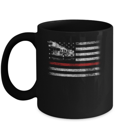 Patriotic Fireman American Flag Thin Red Line Firefighter Mug-Coffee Mug-11oz Mug-Black