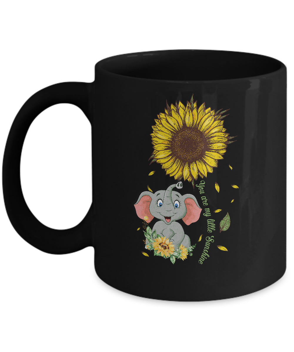 You Are My Little Sunshine Sunflower Elephant Mug-Coffee Mug-11oz Mug-Black