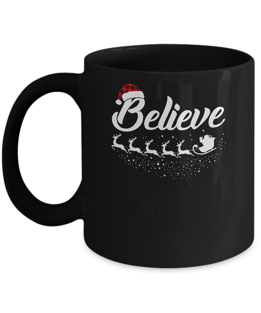 Believe Christmas Gifts Santa Hat Buffalo Plaid Mug-Coffee Mug-11oz Mug-Black