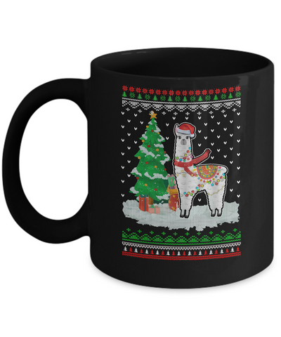 Xmas Alpaca Llama Santa Hat Ugly Christmas Sweater Mug-Coffee Mug-11oz Mug-Black