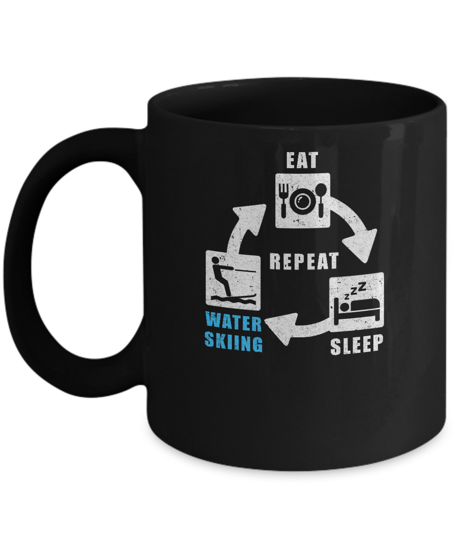 Eat Sleep Water Skiing Repeat Funny Lake Sports Mug-Coffee Mug-11oz Mug-Black