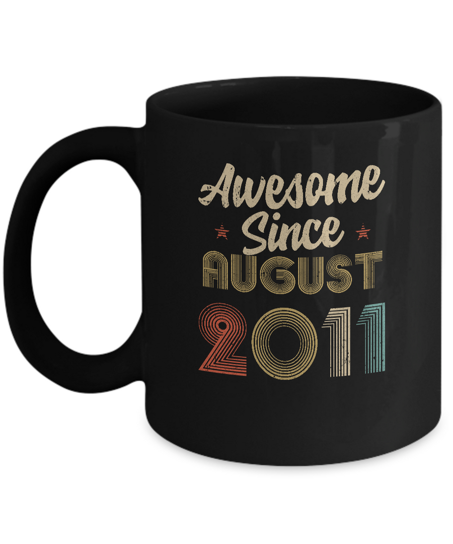 Awesome Since August 2011 Vintage 10th Birthday Gifts Youth Mug-Coffee Mug-11oz Mug-Black