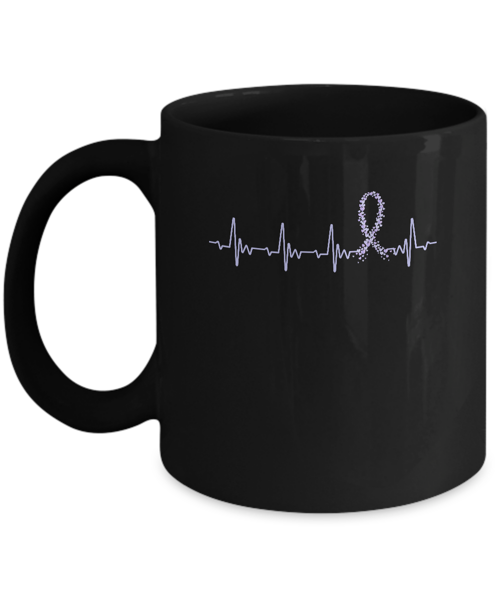 Stomach Cancer Awareness Periwinkle Ribbon Heartbeat Mug-Coffee Mug-11oz Mug-Black