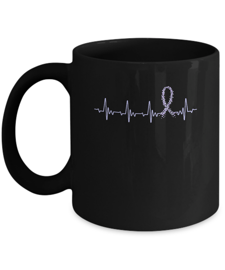 Stomach Cancer Awareness Periwinkle Ribbon Heartbeat Mug-Coffee Mug-11oz Mug-Black