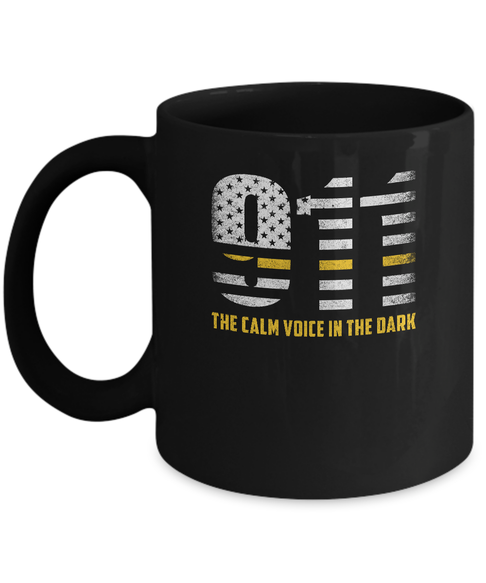 Dispatcher Thin Gold Line 911 American USA Flag Mug-Coffee Mug-11oz Mug-Black