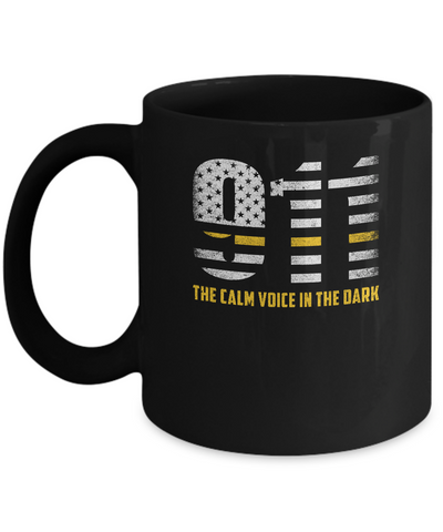 Dispatcher Thin Gold Line 911 American USA Flag Mug-Coffee Mug-11oz Mug-Black