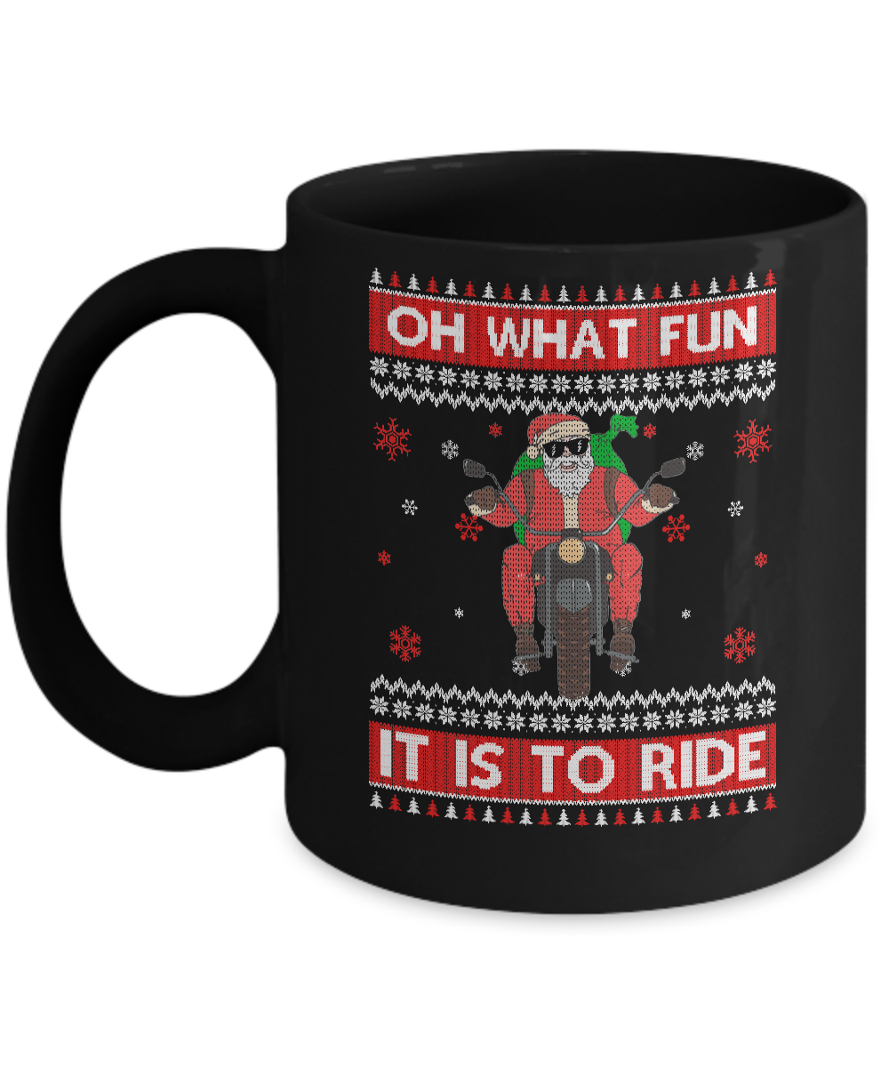 Oh What Fun It Is To Ride Motorcycle Christmas Sweater Mug-Coffee Mug-11oz Mug-Black