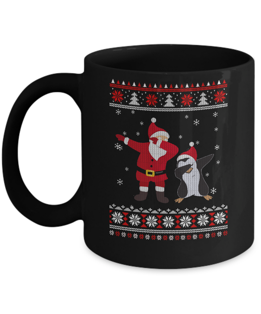 Dabbing Santa Penguin Dab Dance Ugly Christmas Sweater Mug-Coffee Mug-11oz Mug-Black