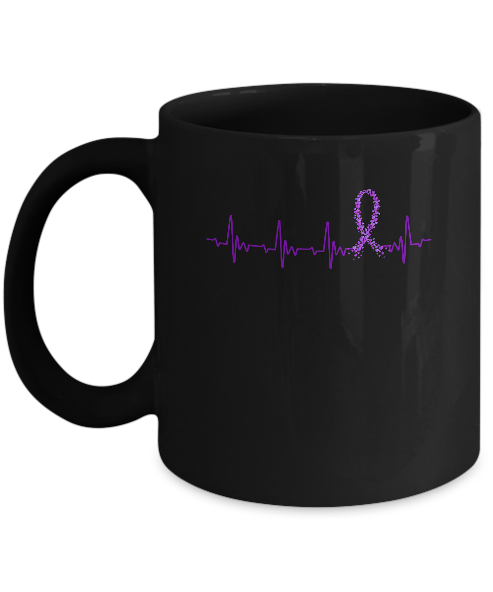 Alzheimer's Lupus Awareness Purple Ribbon Heartbeat Mug-Coffee Mug-11oz Mug-Black