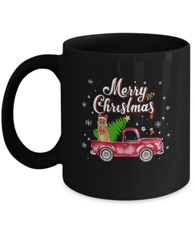 German Shepherd Retriever Rides Red Truck Christmas Pajama Mug-Coffee Mug-11oz Mug-Black