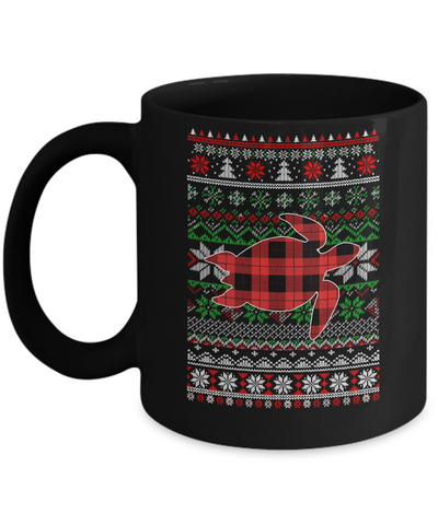 Turtle Red Plaid Ugly Christmas Sweater Funny Gifts Mug-Coffee Mug-11oz Mug-Black
