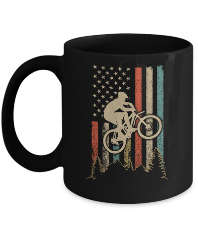 Vintage Mountain Bike US FLag Retro Biking Style MTB Mug-Coffee Mug-11oz Mug-Black