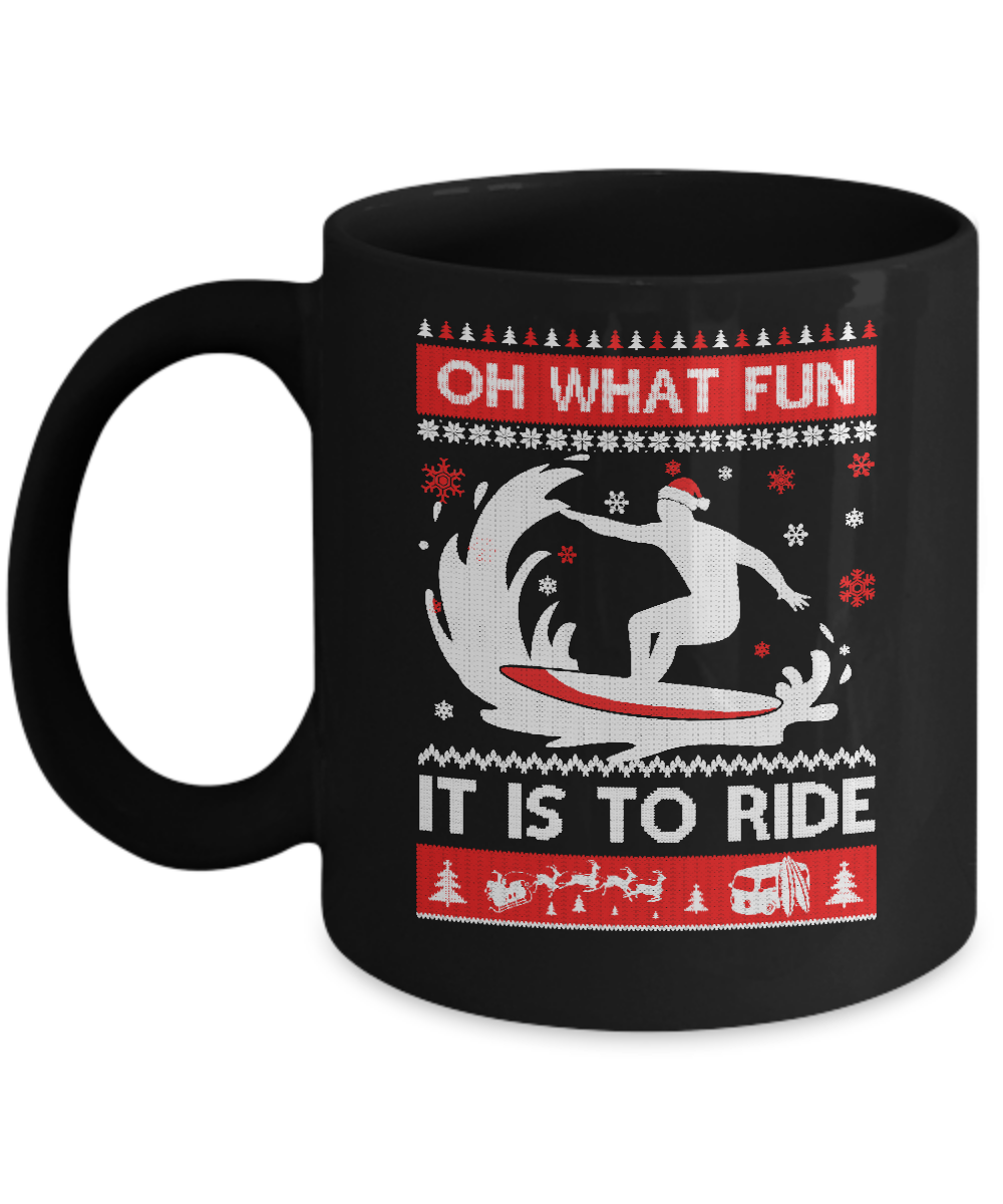 Oh What Fun It Is To Ride Sweater Christmas Surfing Mug-Coffee Mug-11oz Mug-Black