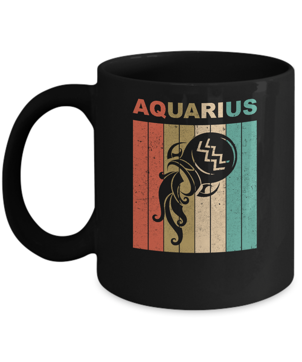 Vintage Aquarius Zodiac January February Birthday Gift Mug-Coffee Mug-11oz Mug-Black