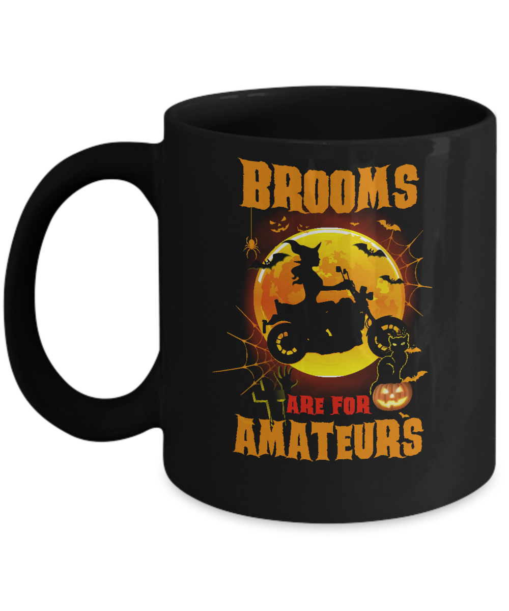 Brooms Are For Amateurs Funny Halloween Biker Mug-Coffee Mug-11oz Mug-Black