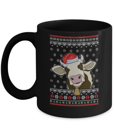Pajamas Cow With Santa Hat Ugly Christmas Sweater Mug-Coffee Mug-11oz Mug-Black