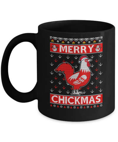 Merry Chickmas Farmer Chicken Ugly Christmas Sweater Mug-Coffee Mug-11oz Mug-Black