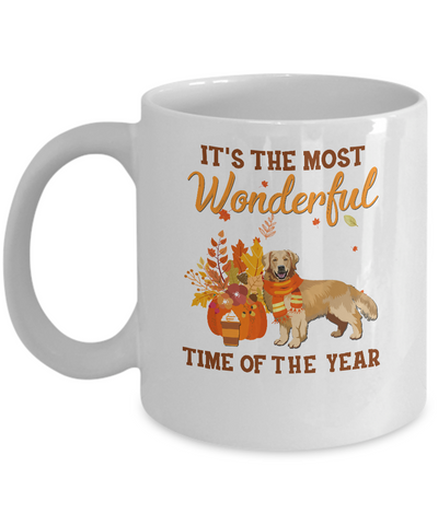 Golden Retriever Autumn It's The Most Wonderful Time Of The Year Mug-Coffee Mug-11oz Mug-White