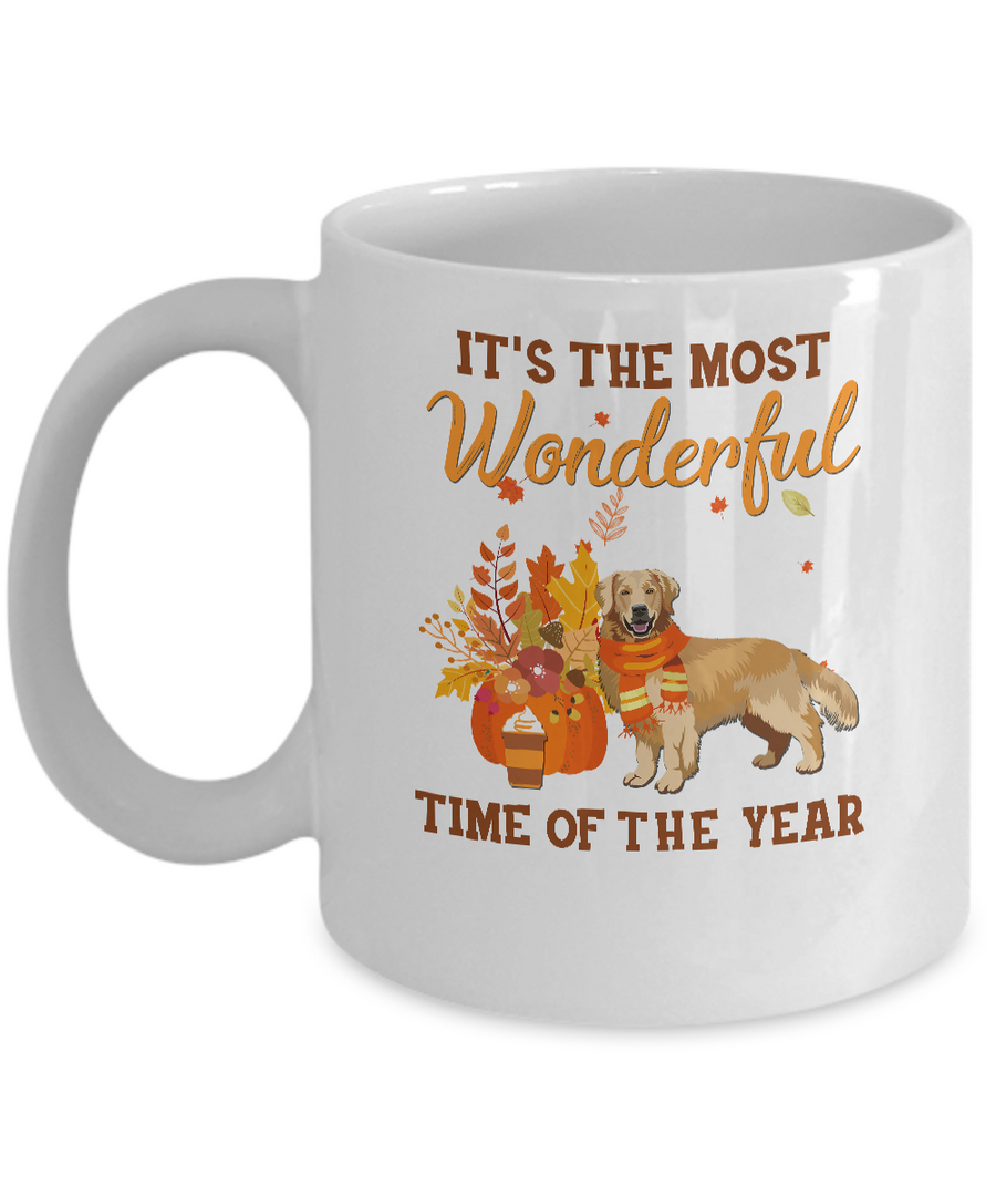 Golden Retriever Autumn It's The Most Wonderful Time Of The Year Mug-Coffee Mug-11oz Mug-White