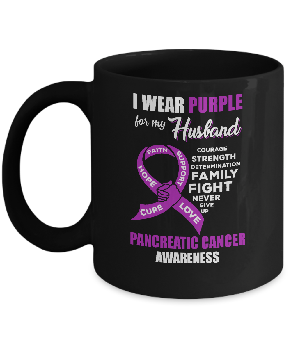 Pancreatic Cancer I Wear Purple For My Husband Wife Mug