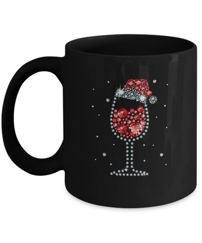 Diamond Wine Glasses Santa Hat Christmas Mug-Coffee Mug-11oz Mug-Black