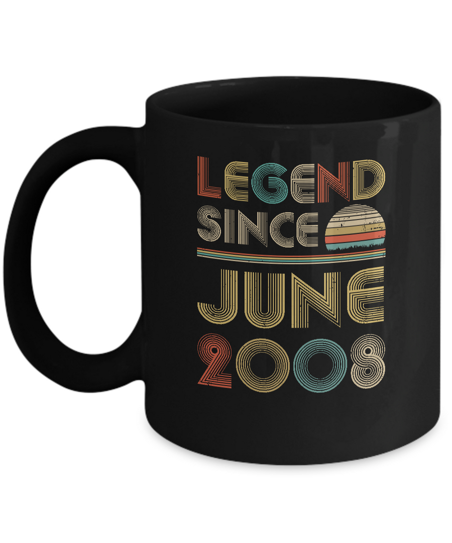 Legend Since June 2008 Vintage 13th Birthday Gifts Youth Mug-Coffee Mug-11oz Mug-Black