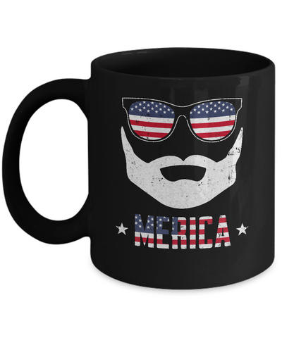 4th of July MERICA America Flag Mustache Dad Bearded Mug-Coffee Mug-11oz Mug-Black