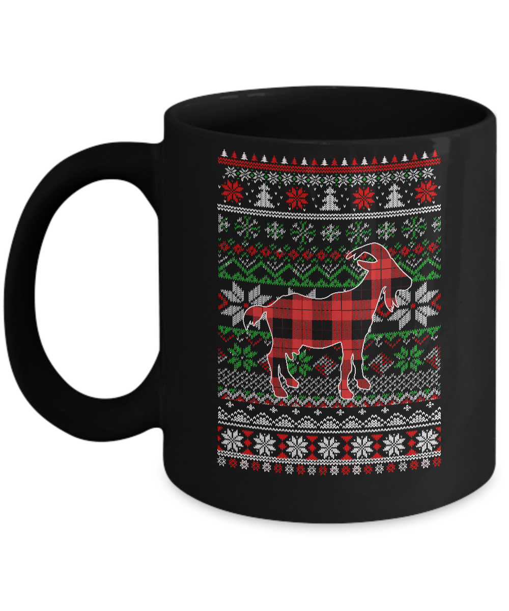 Goat Red Plaid Ugly Christmas Sweater Funny Gifts Mug-Coffee Mug-11oz Mug-Black