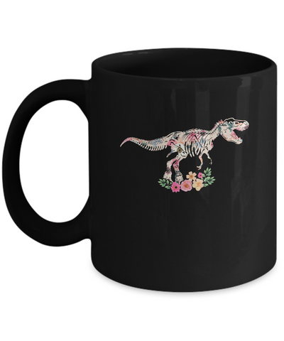Funny Saurus Dinosaur T-Rex Flower Mug-Coffee Mug-11oz Mug-Black